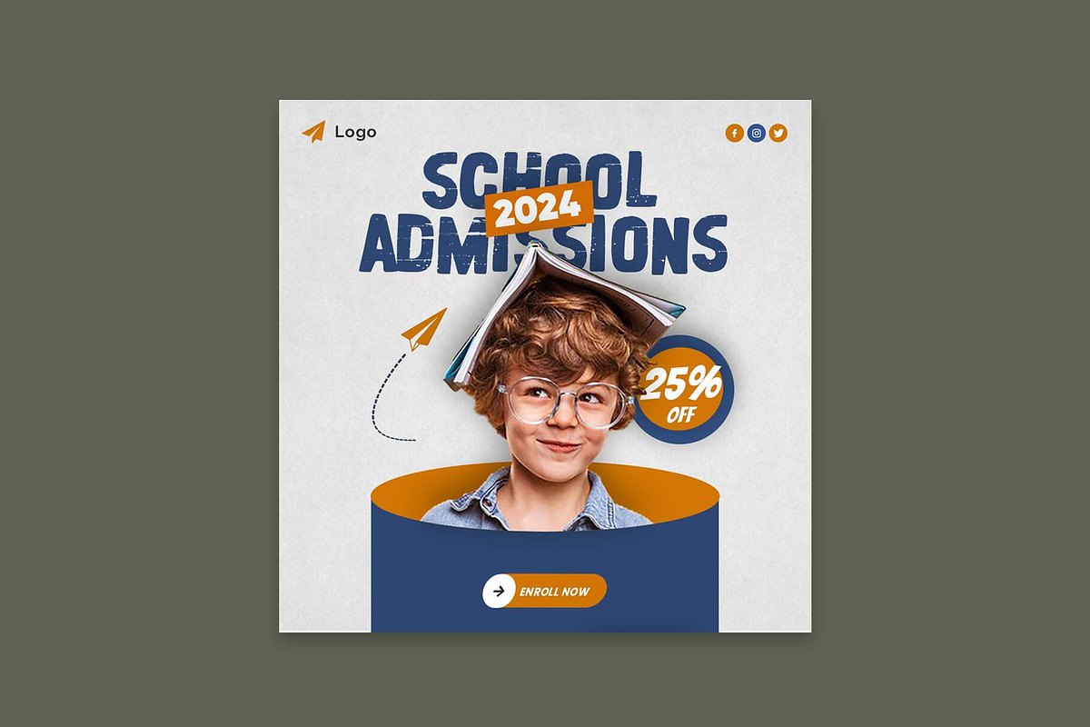 School Admissions Social Media Post, a Social Media Template by Saman Osama (Photo 1 of 2)