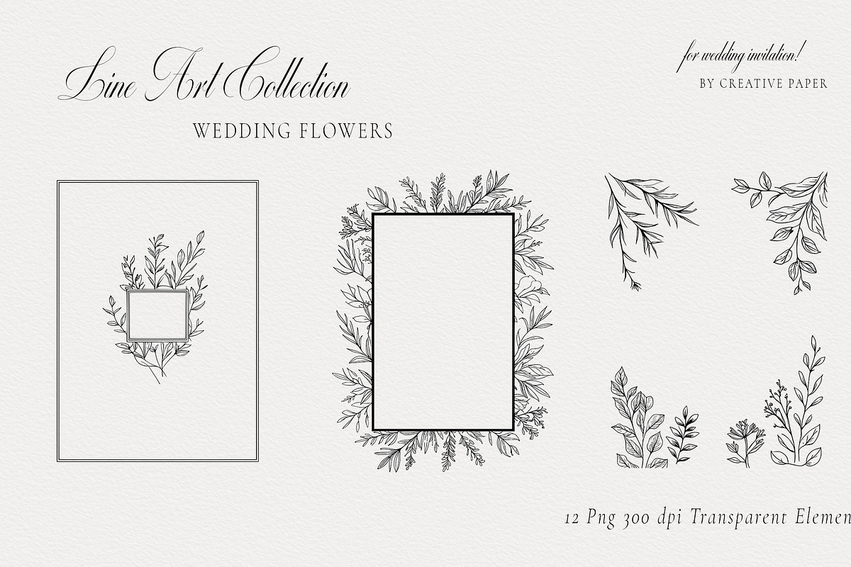 Line Art Collection, Wedding Flowers, a Background Graphic by by creative paper (Photo 5 of 5)