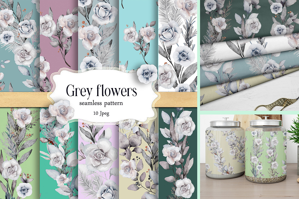 Gray roses, botanical seamless, a Pattern Graphic by NastiaDesignsPrints (Photo 1 of 9)