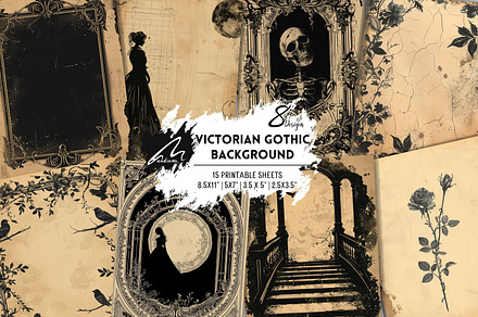 Victorian Gothic Junk Journal Pages, a Background Graphic by Digital Art Mahdiseño