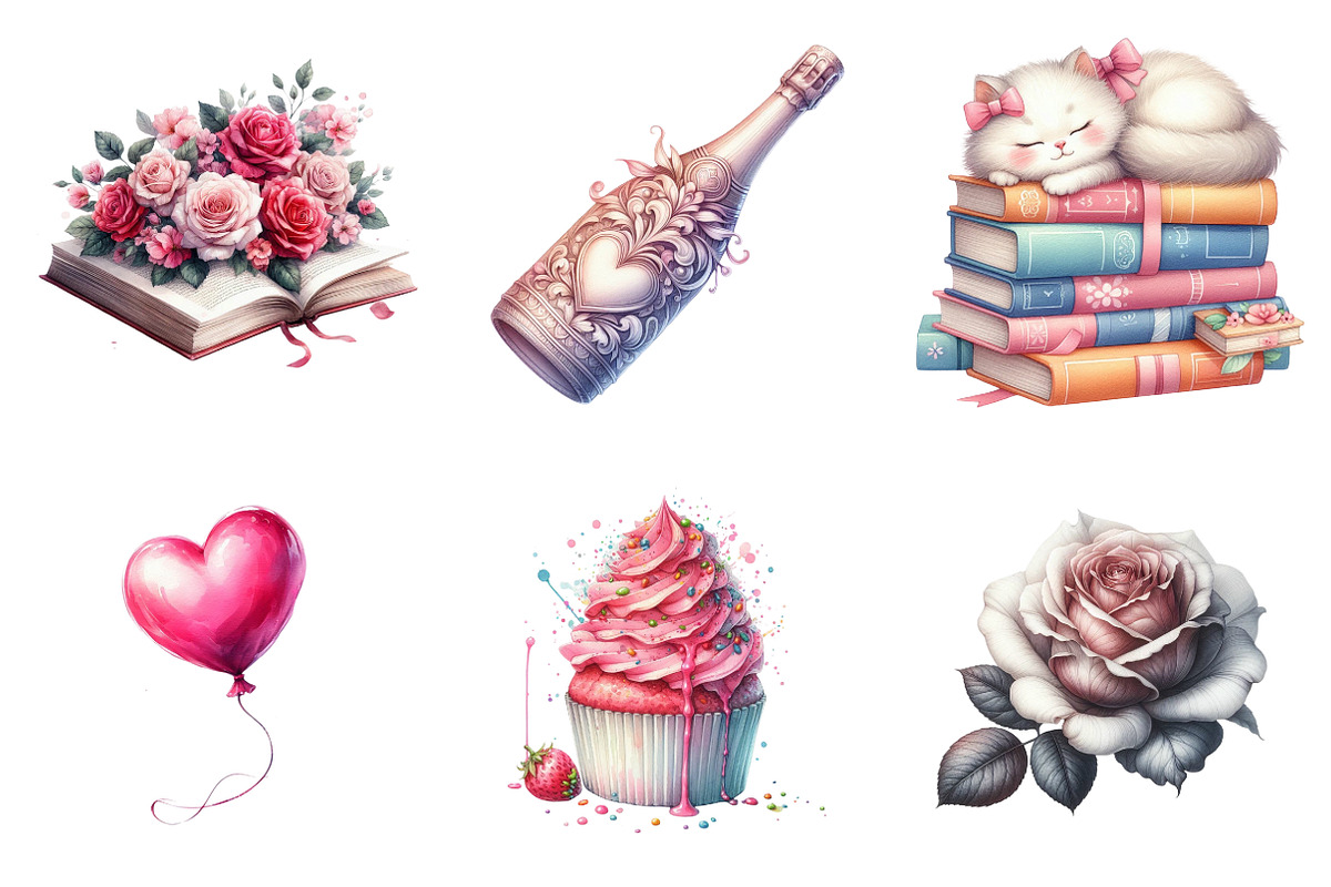 Valentines Day Watercolor Clipart, an Illustration by SinaCreation (Photo 4 of 11)