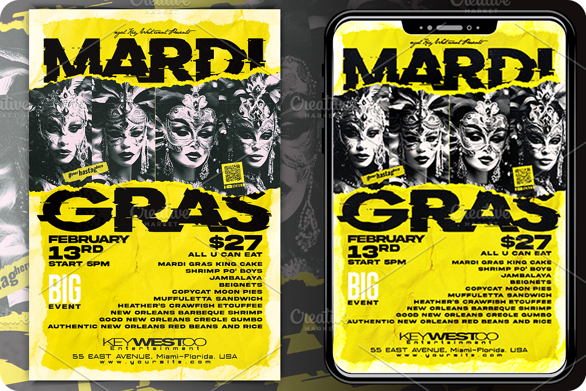 Mardi Gras Flyer Template, a Flyer Template by regalDRAW