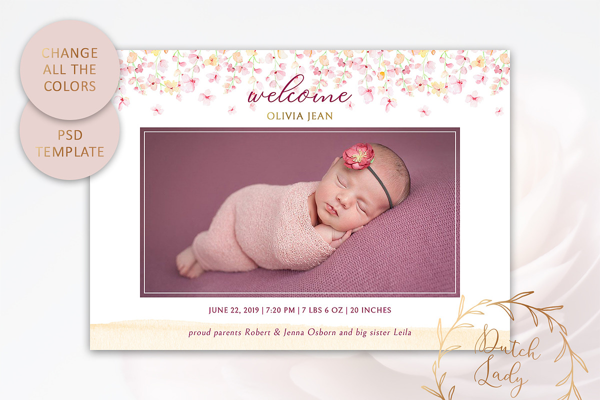Birth Announcement Card Template #2, a Card Template by The Dutch Lady Designs (Photo 3 of 3)