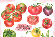 Watercolor Tomatoes, a Food Illustration by OlDm_Shop (Thumbnail 2 of 5)