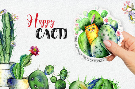 **Happy CACTI**  Watercolor clipart