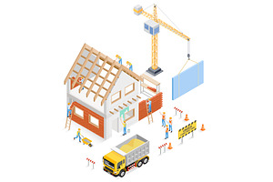 Home Construction Isometric Building