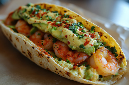 Delicious Shrimp Avocado Taco Spicy, a Background Photo by Pixeness