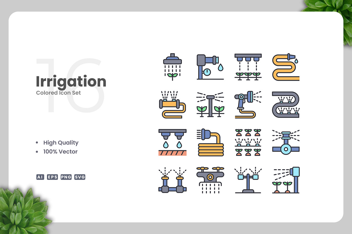 Irrigation Colored Icons, an Icon by Upnowgraphic