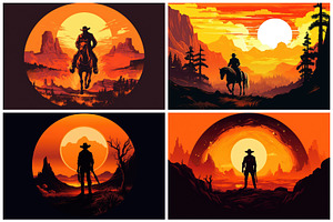 12 Wild West Cowboy Illustrations