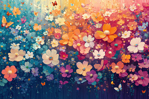 Vibrant Cosmos Flower Garden with Bu, a Photo by Pixeness Studio