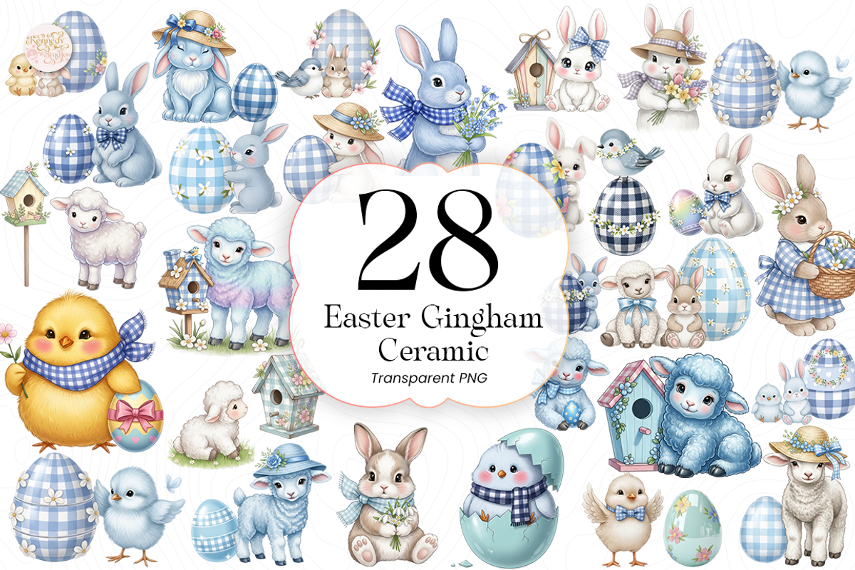 Easter Gingham Ceramic Clipart PNG., an Object Illustration by KennedyStudio (Photo 1 of 4)