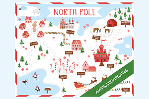 North Pole Christmas Map and Clipart, an Illustration by Milota