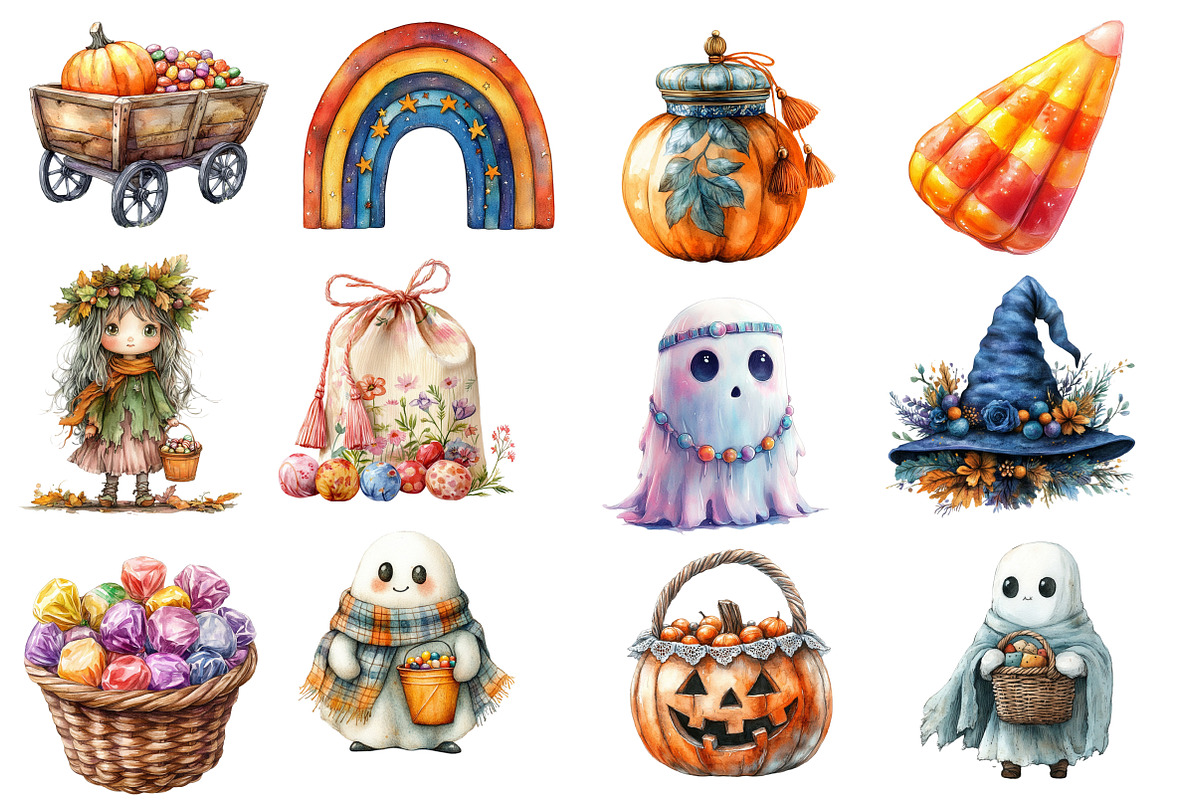 Boho Halloween Trick or Treat Clipar, an Illustration by Designworld (Photo 2 of 5)