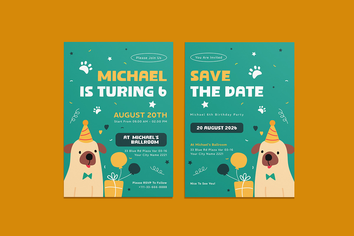Cute Dog Birthday Invitation, an Invitation Template by iDoodle Studio (Photo 1 of 4)