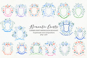 Watercolor Romantic Crest Design Kit