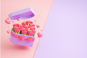 Flower bouquet in heart shaped box, an Environmental 3D Model by YuliiaOsadcha