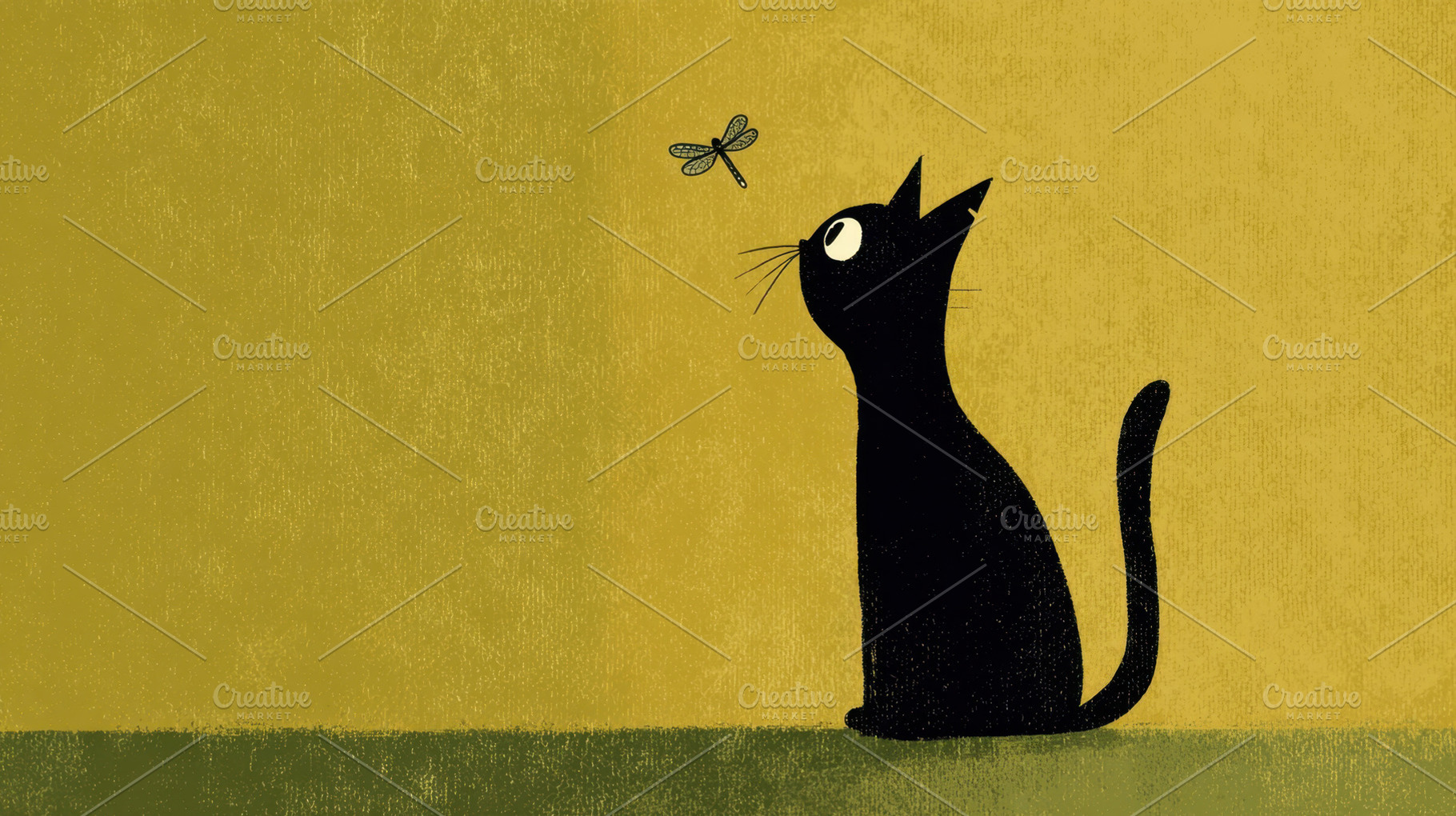 Black cat watches a small insect, a Photo by Beautiful things