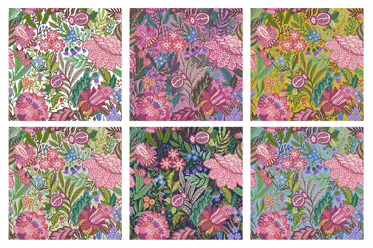 Pomegranate Floral Folk Art Pattern, a Pattern Graphic by Sonulkaster (Photo 2 of 8)
