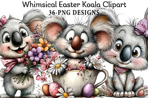Whimsical Easter Koala Clipart, an Illustration by Daily.Designs