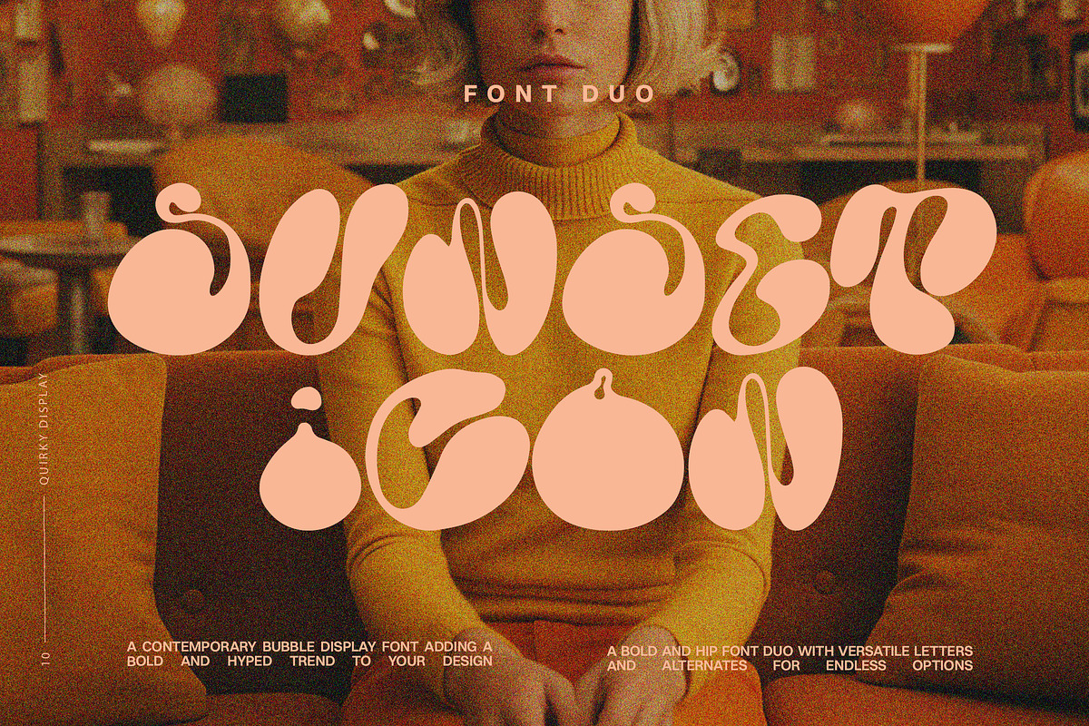 Sunset Icon Retro Bubble Font Duo, a Handwritten Font by Laras Wonderland (Photo 1 of 12)
