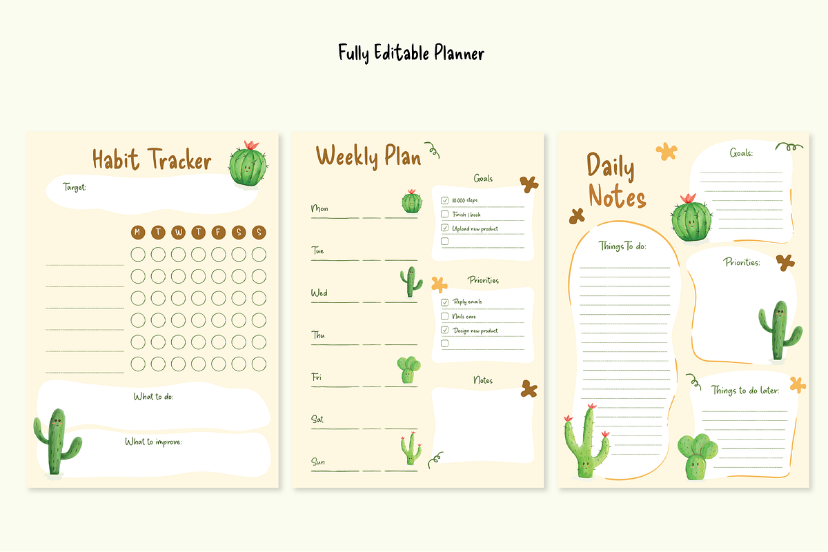 Cactus Watercolor - Editable Planner, a Decorative Illustration by An Design (Photo 3 of 5)