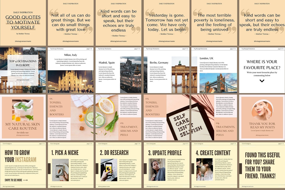 180 Instagram Carousel Bundle CANVA, a Social Media Template by bonadigitals (Photo 4 of 12)