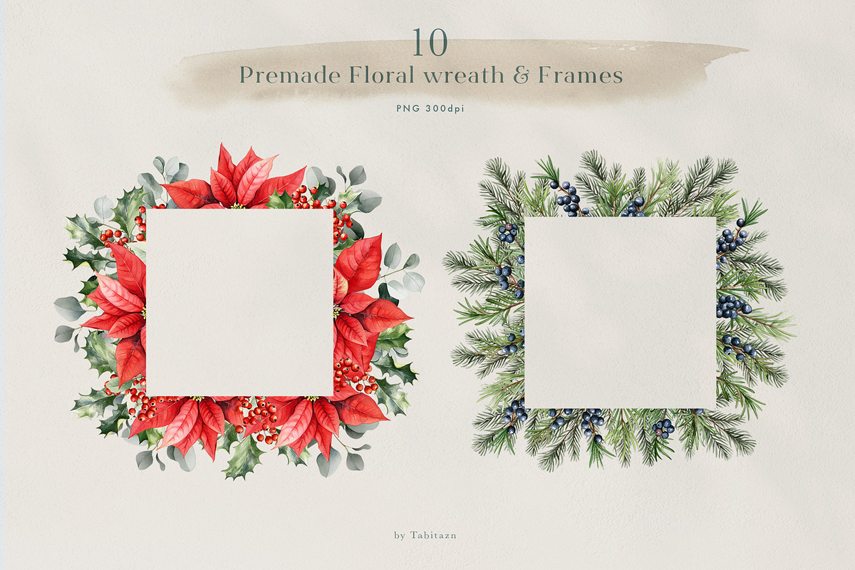Christmas watercolor floral set, a Seasonal Illustration by Tabita's shop (Photo 11 of 16)