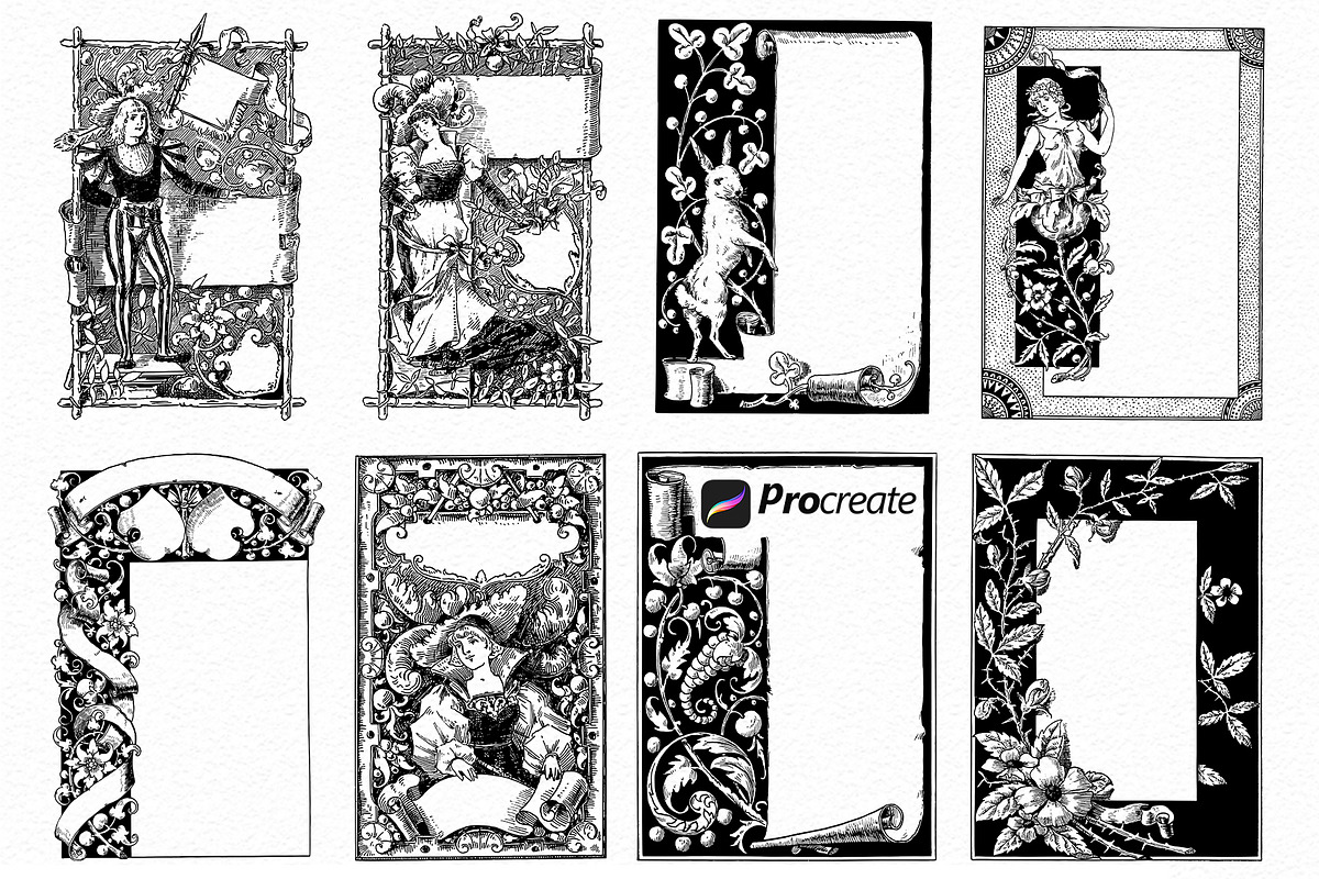 Procreate Vintage Border and Banners, a Brush Add-On by Century Library