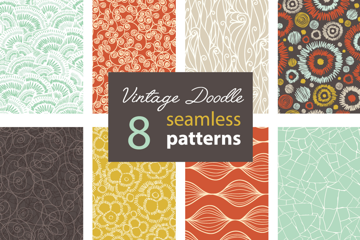 8 Premium Vintage Doodle Patterns, a Pattern Graphic by Oksancia's Surface Design