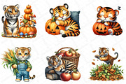 Watercolor Autumn Tiger Clipart Bund, an Illustration by DreamPrint404 (Thumbnail 2 of 6)