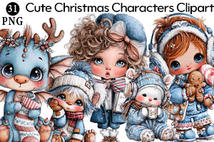Cute Christmas Characters Clipart, an Illustration by Daily.Designs