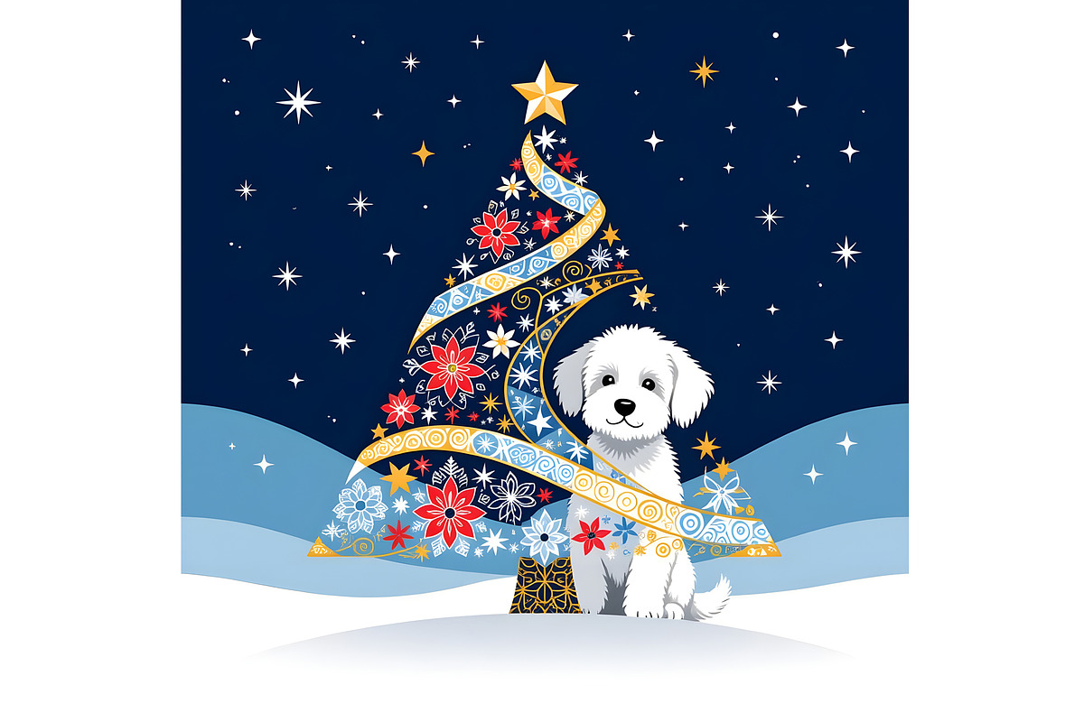 Christmas Tree and  Cute Dog, an Animal Illustration by Sharon Schwalbe (Photo 2 of 2)