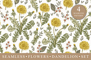 4 Seamless Flowers Dandelion Vintage, a Pattern Graphic by Vintage (Thumbnail 1 of 11)