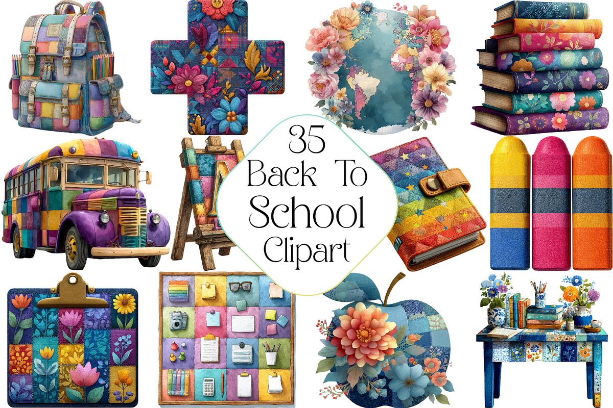 Patchwork Back to School Clipart, an Illustration by DreamPrint404 (Photo 1 of 5)