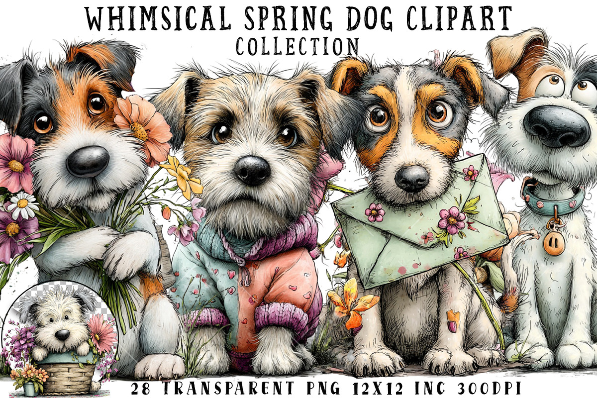 Whimsical Spring Dog Clipart, an Illustration by OK Design (Photo 1 of 6)
