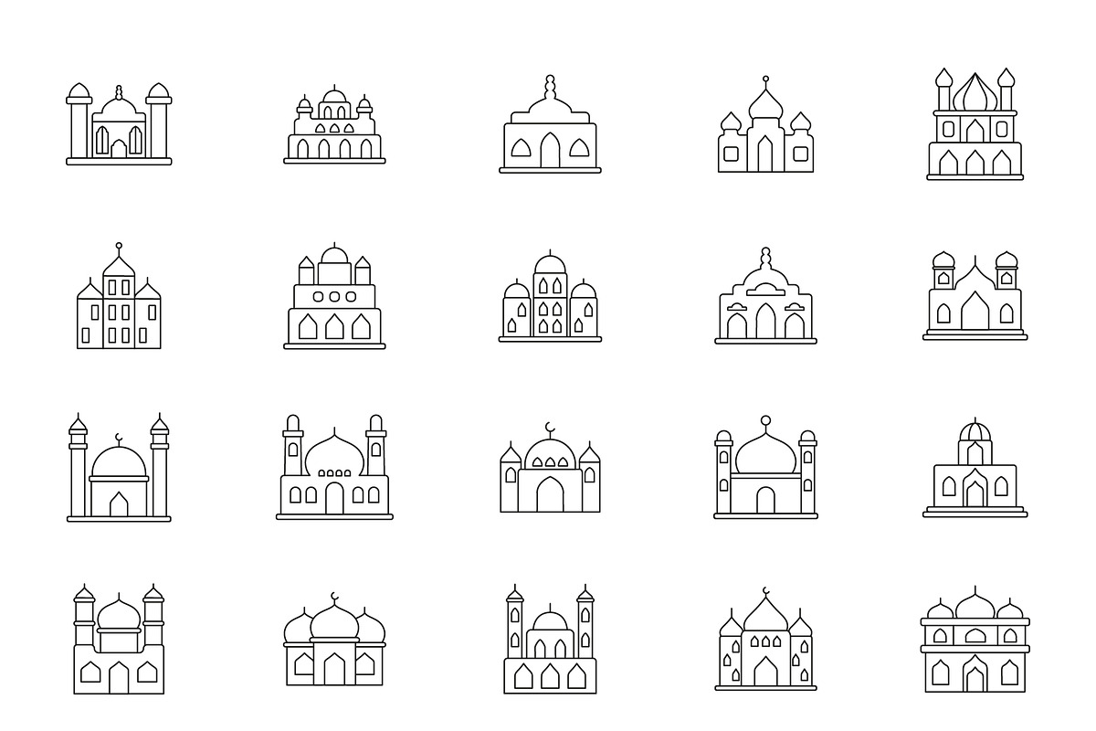 Mosque Line Art Icons