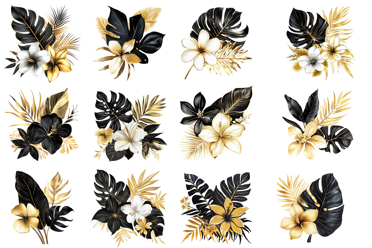 Black and Gold Tropical Clipart, an Illustration by Designworld (Photo 2 of 5)