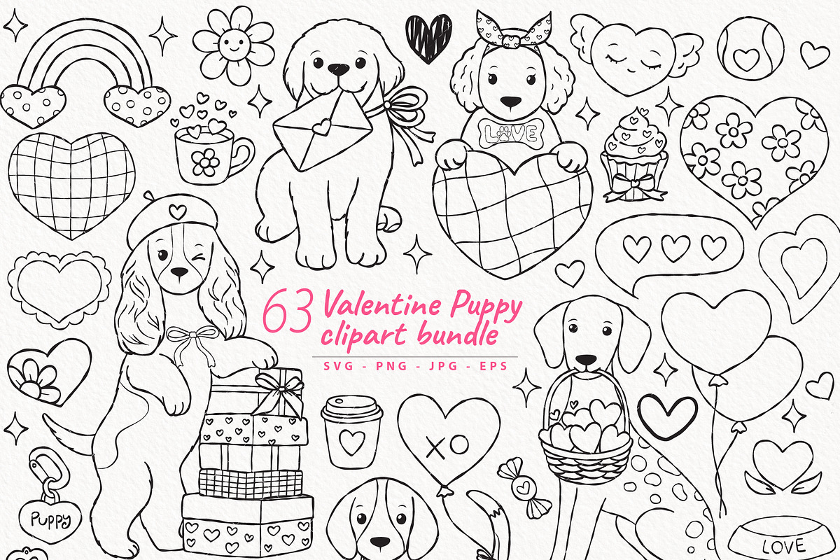 Valentine Puppy Outline Clipart, an Animal Illustration by TitaLivingArt (Photo 1 of 9)