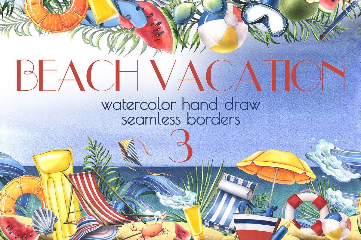 Sunny Beach Borders Watercolor, an Illustration by NATASHA CHU (Photo 1 of 4)