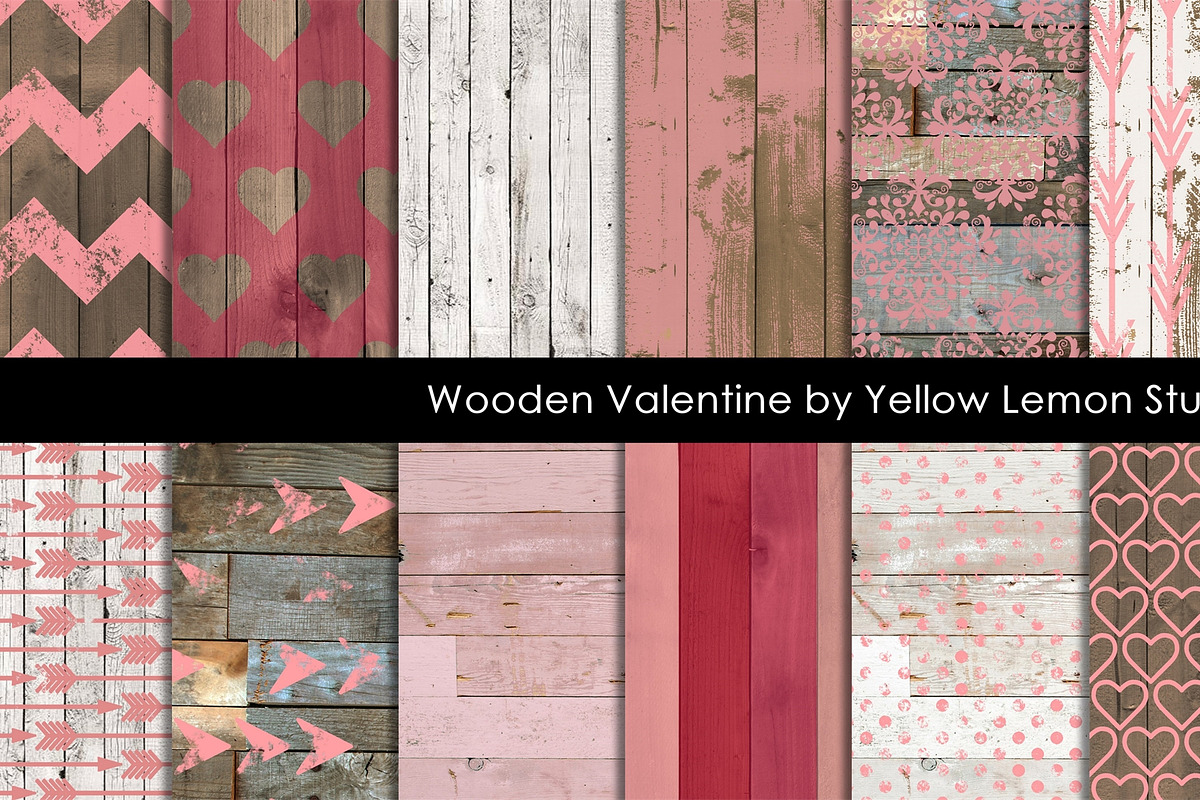 Wooden Background pink love hearts, a Pattern Graphic by Yellow Lemon Studios