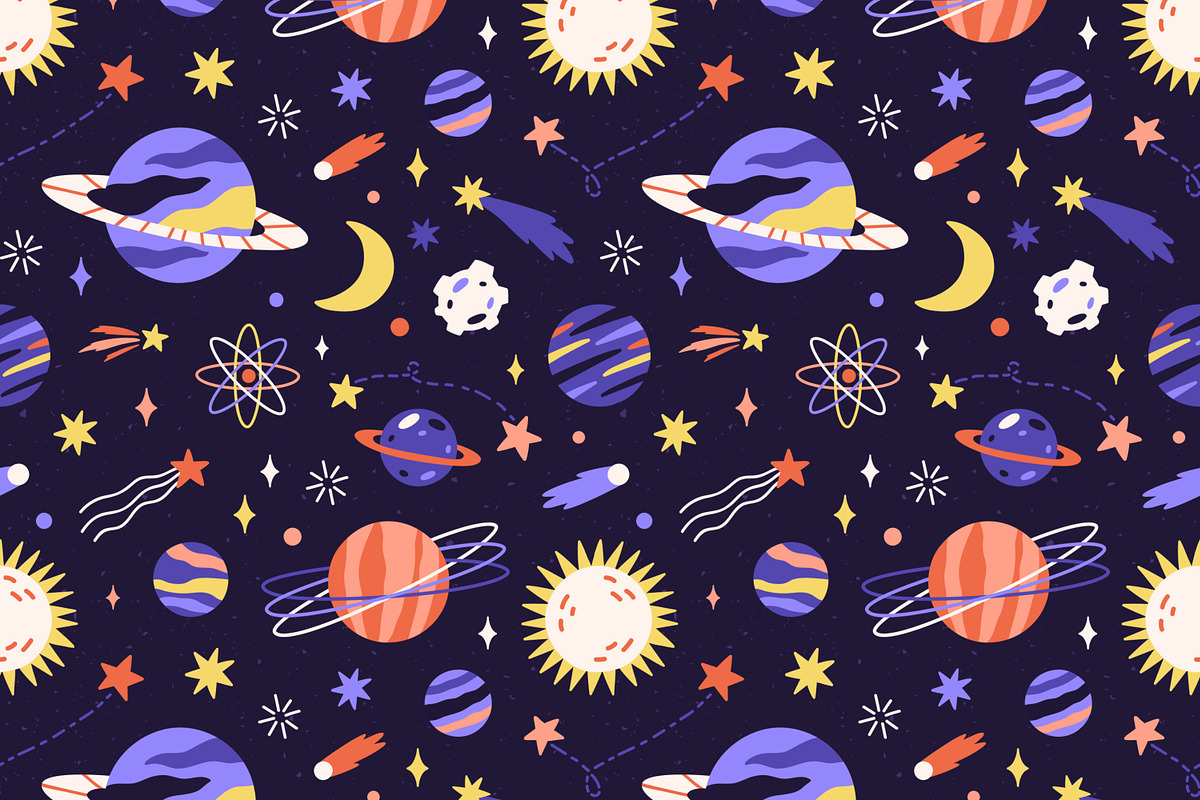 Cosmic childish seamless patterns, a Pattern Graphic by Good Studio (Photo 2 of 8)