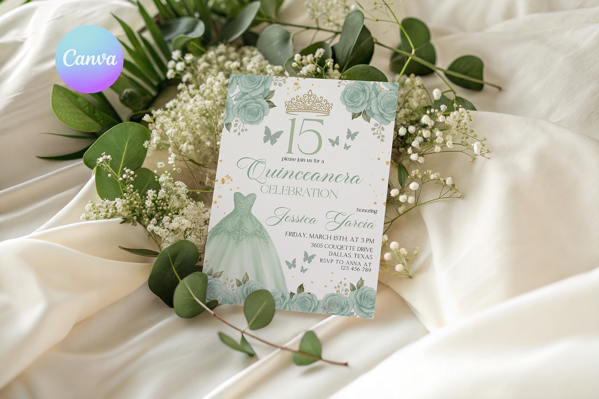 Mint Green Quinceanera Invitation, a Templates & Theme by VeliusCreativeStudio (Photo 1 of 3)