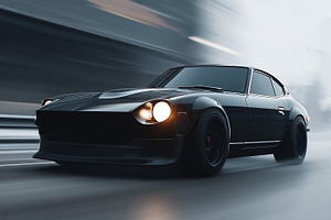Sleek black vintage sports car speed, a Transportation Photo by MistyDay