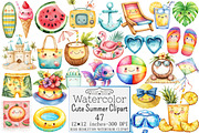 Watercolor Cute Summer Clipart, a Seasonal Illustration by Design Market (Thumbnail 1 of 5)