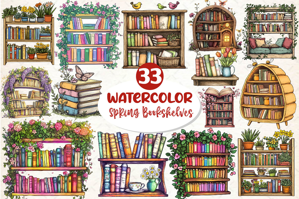 Spring Bookshelves Clipart, an Illustration by Dream Creation (Photo 1 of 6)
