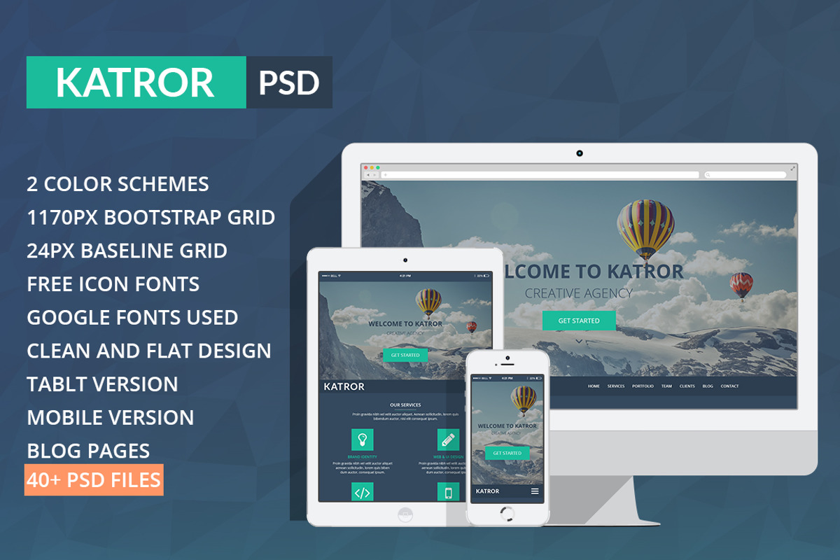 Katror | One Page Multi-purpose PSD, a Landing Page Template by Sreative (Photo 1 of 4)