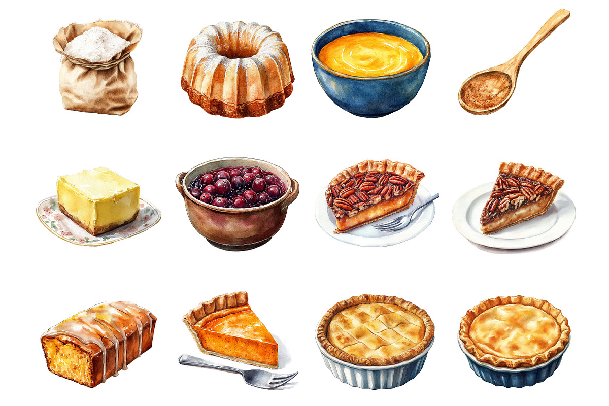 Thanksgiving Baking Watercolor Clipa, an Illustration by DreamCafeArt (Photo 4 of 5)
