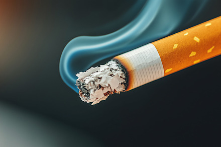 Close-up of a cigarette with smoke, a Health & Medical Photo by MistyDay