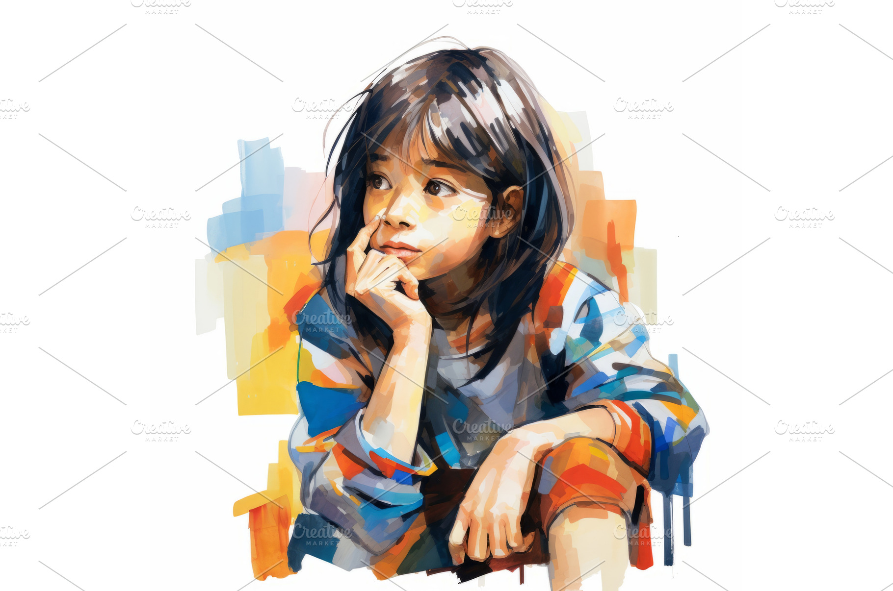 Asian girl in thinking and doubts, an Arts & Entertainment Photo by Visual Generation