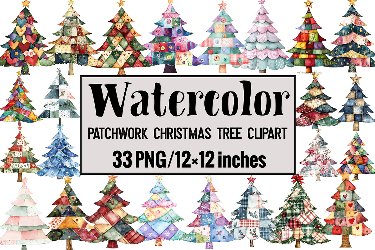 Patchwork Christmas Tree Clipart, an Illustration by Design Market (Photo 1 of 3)